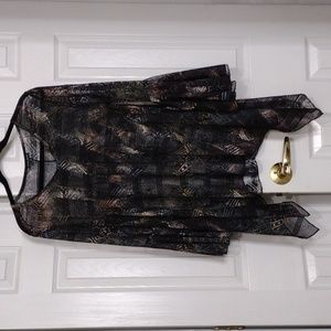 Dor Dor Couture Mesh Tunic Bell Sleeve Blouse Cover-up Asymmetrical Medium